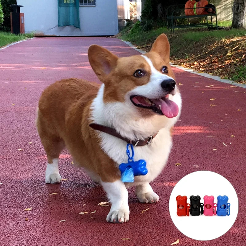 DISPENSADOR EN FORMA DE HUESO  PARA PERROS Y GATOS INCLUYE 5 PIEZAS DE BOLSAS